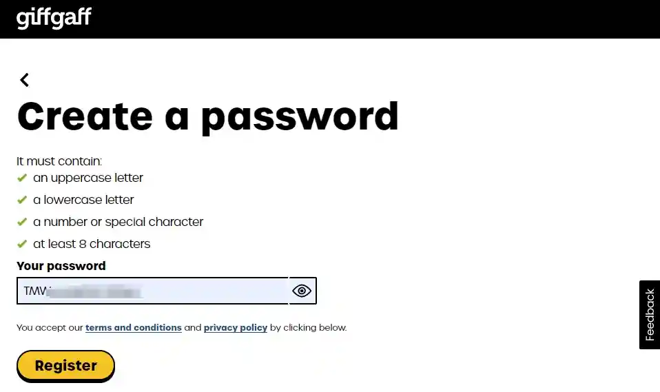 英国手机号giffgaff的申请、激活过程 - 5 giffgaff set password